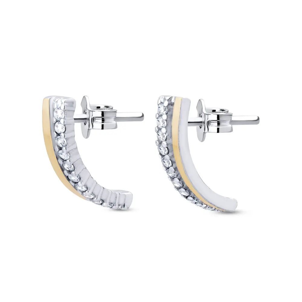 Brinco Prata Meia Argola Aplique Em Ouro 10K