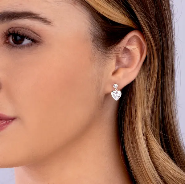 Brinco Prata Coração Zircônia M