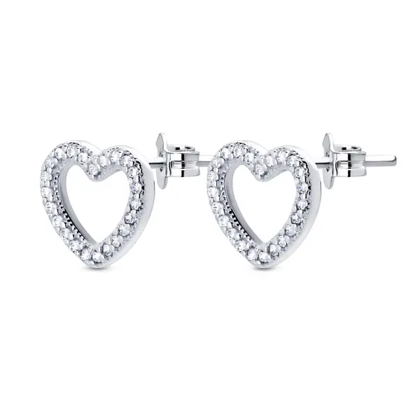 Conjunto Prata Coração Com Zircônias Brancas