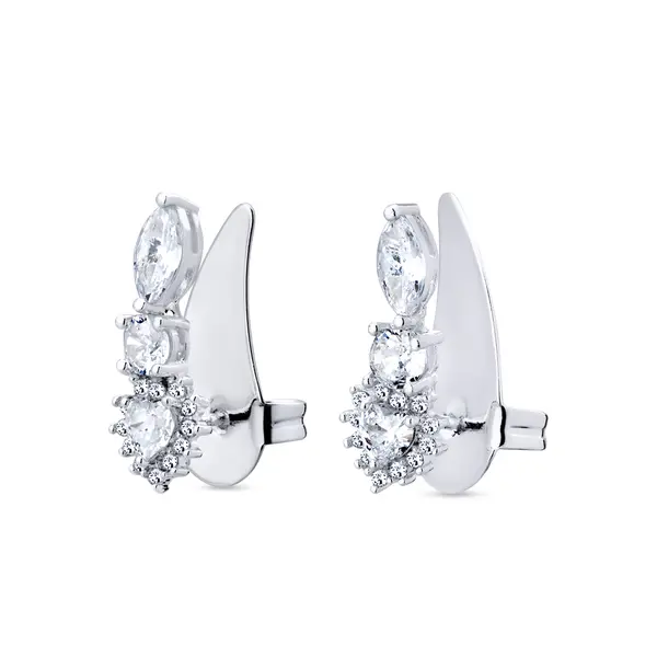 Brinco Prata  Leve Ear Cuff Coração  Com Zircônias