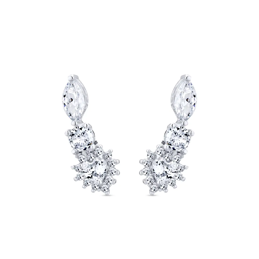 Brinco Prata  Leve Ear Cuff Coração  Com Zircônias