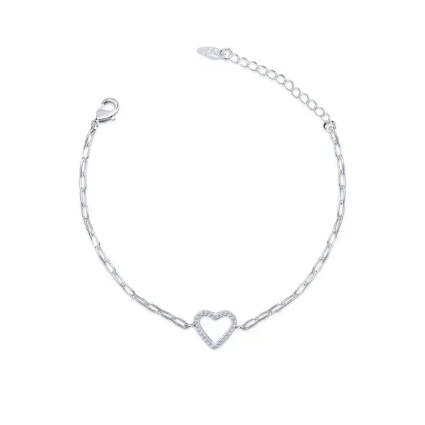 Pulseira  Prata Leve Malha Cartier Coração Com Zircônias