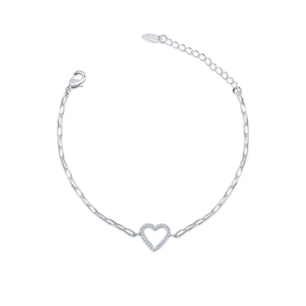 Pulseira  Prata Leve Malha Cartier Coração Com Zircônias
