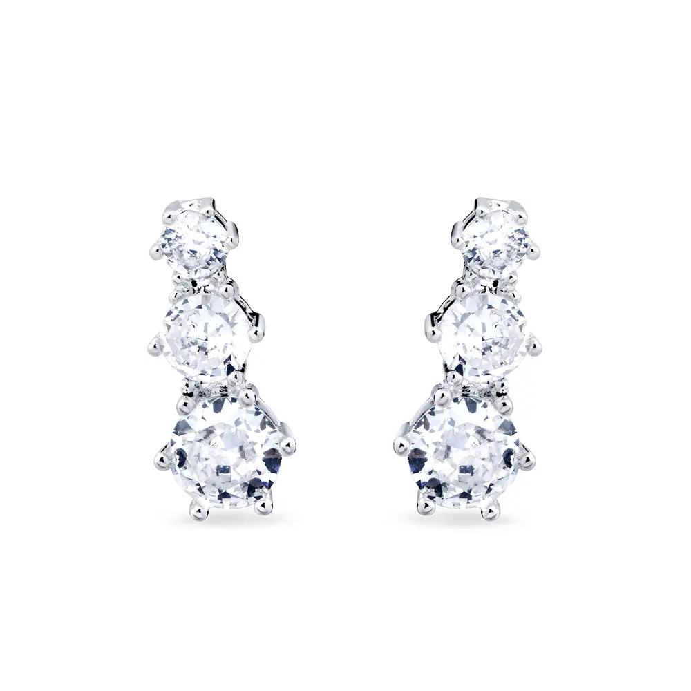Brinco Prata  Leve Ear Cuff  Com Zircônias