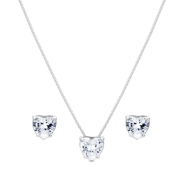 Conjunto Prata Coração  Com Zircônia Branca