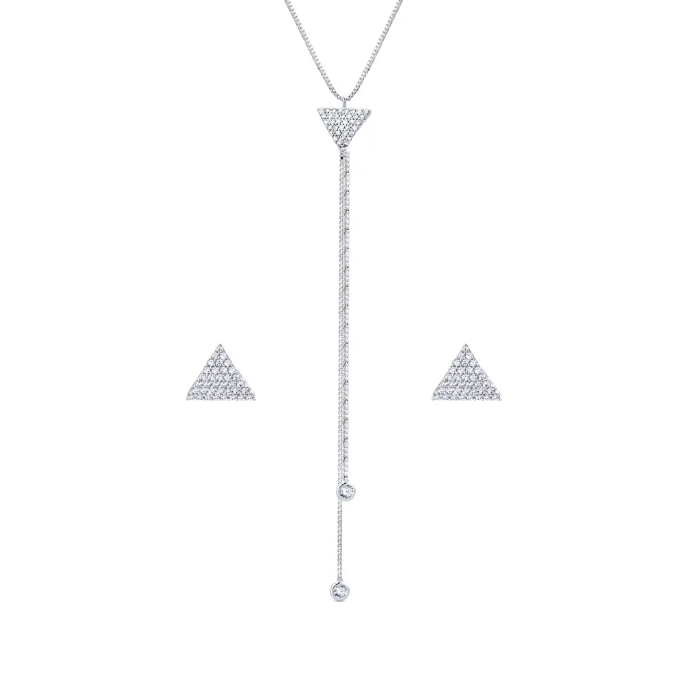 Conjunto Prata Leve Triângulo Com Zircônias