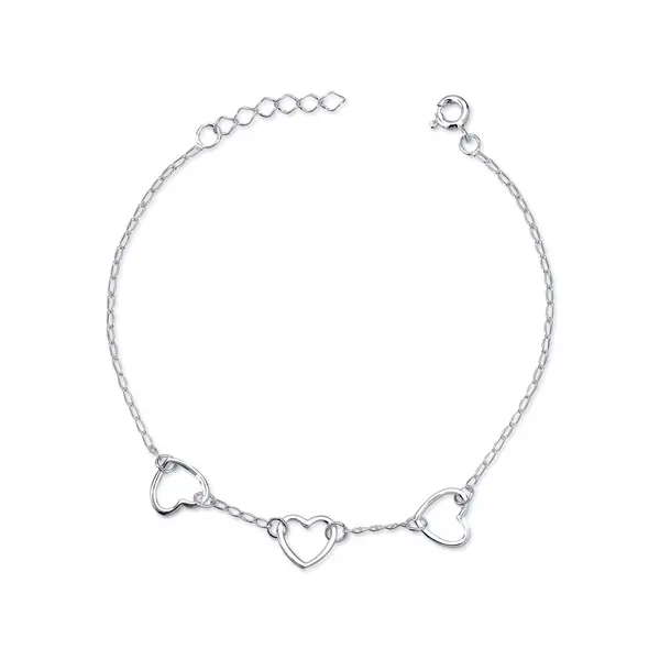 Pulseira Prata Com Corações Lisos