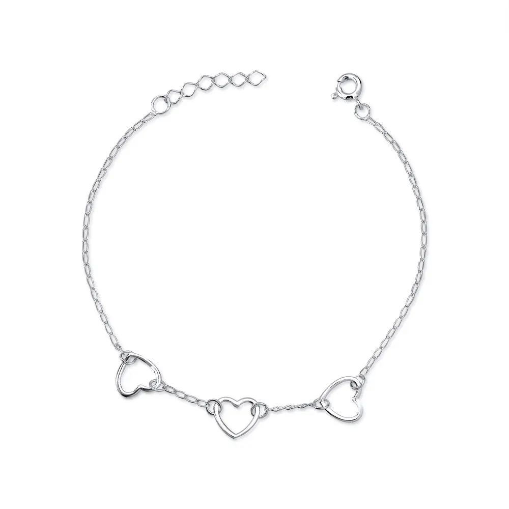 Pulseira Prata Com Corações Lisos