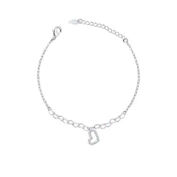 Pulseira  Prata Leve   Coração Com Zircônias