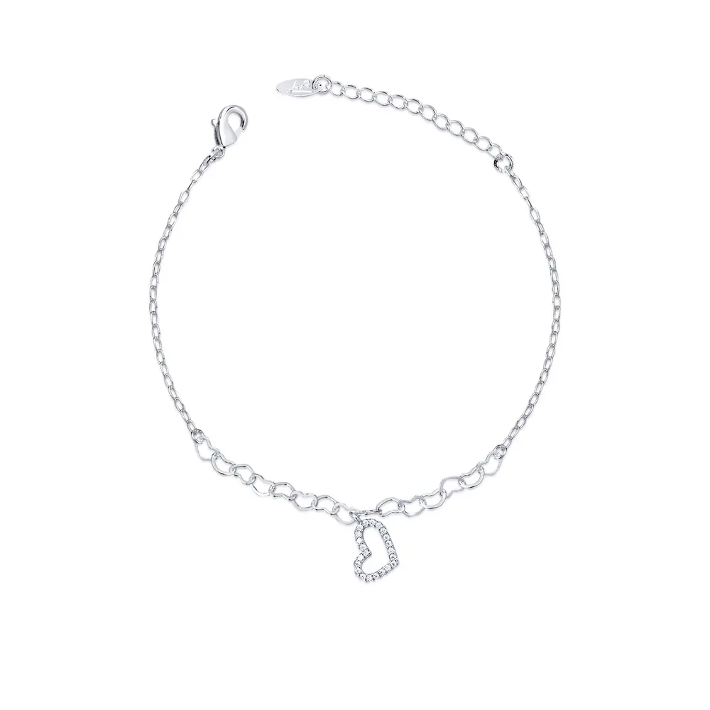 Pulseira  Prata Leve   Coração Com Zircônias