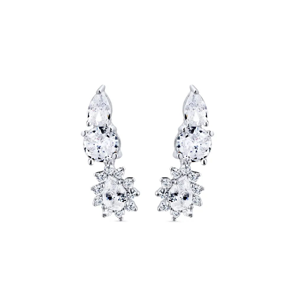 Brinco Prata  Leve Ear Cuff  Com Zircônias