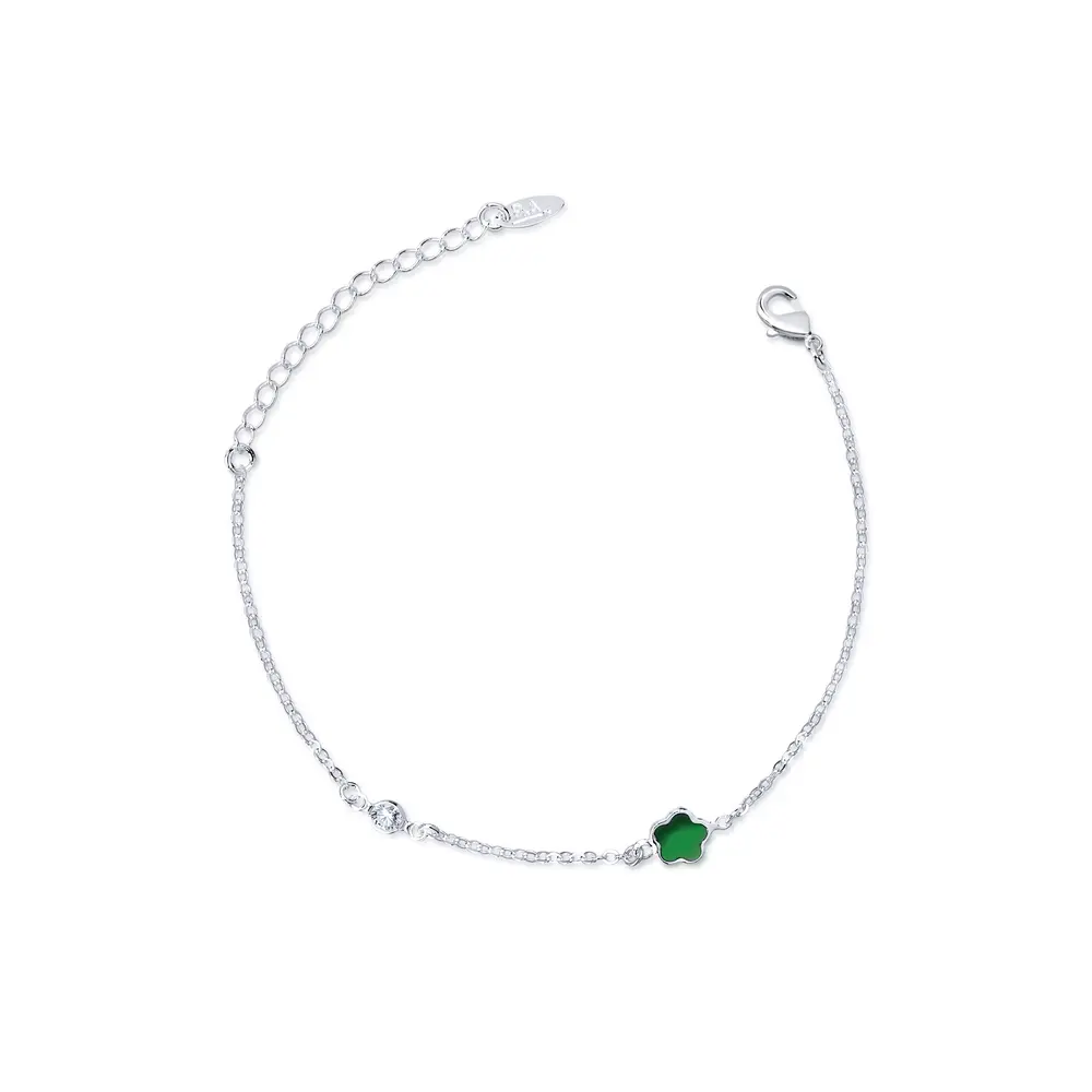 Pulseira  Prata Leve Estrela Zircônia  Verde