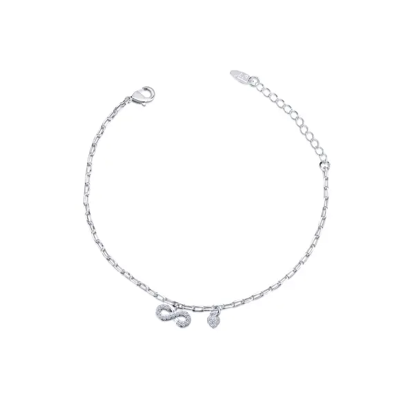 Pulseira  Prata Leve Malha Cartier Infinito E Coração Com Zircônias