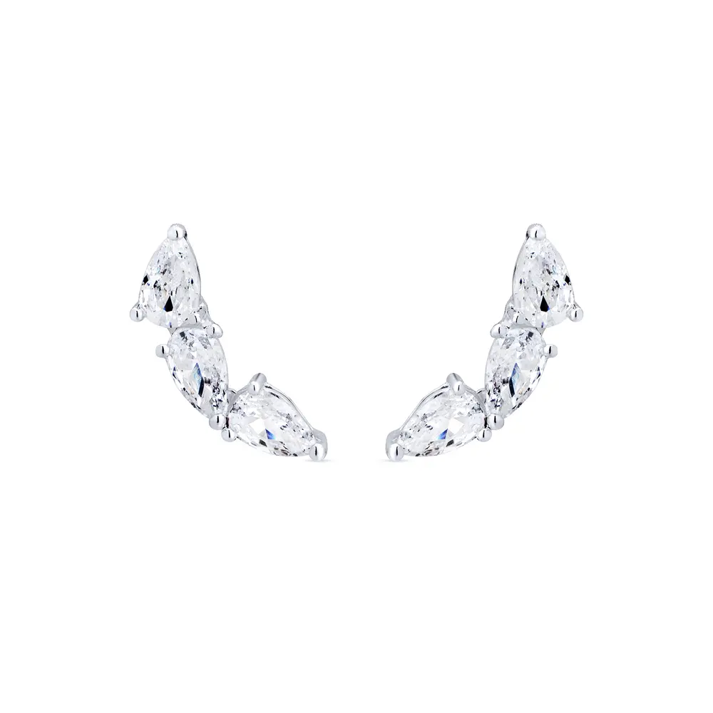 Brinco Prata  Leve Ear Cuff  Com Zircônias