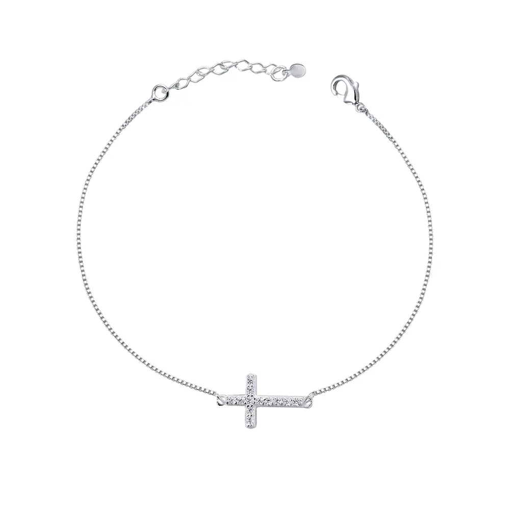 Pulseira Prata Com Cruz De Zircônias