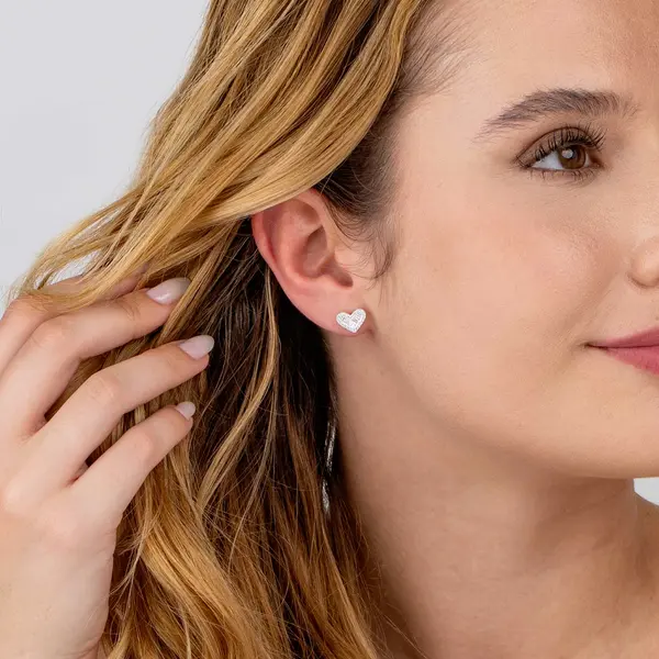 Brinco  Prata Coração Com Zircônias