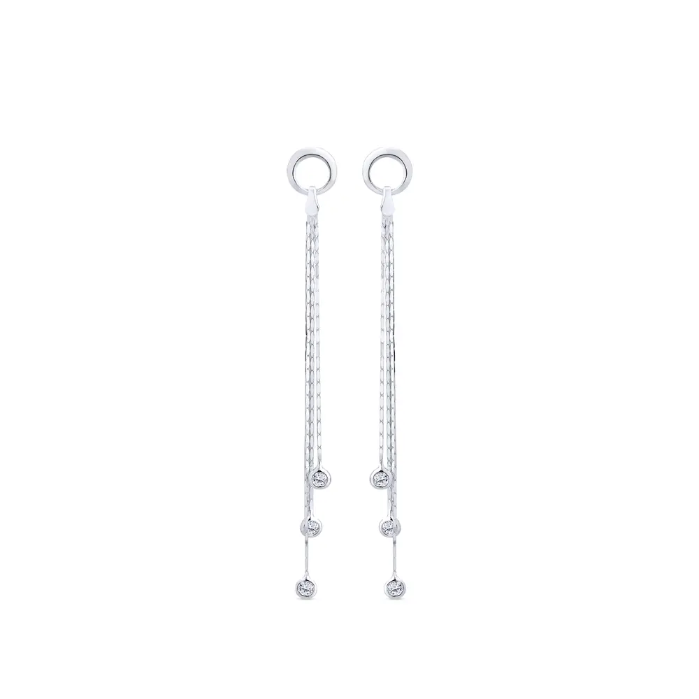 Brinco  Prata  Malha  Com Zircônias Gota Pendurada