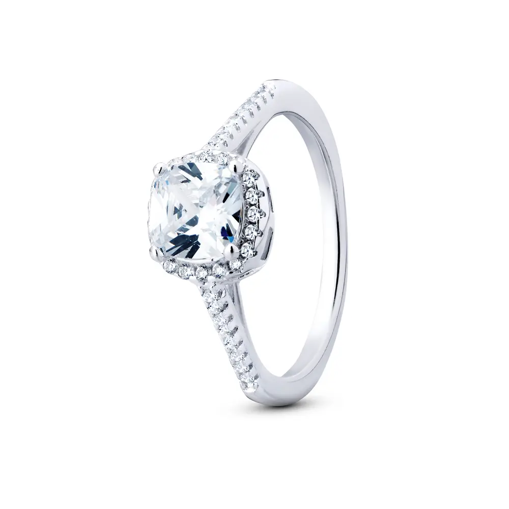 Anel Prata  Zircônia Redonda Alta No Meio E  Zircônias Nas Laterais