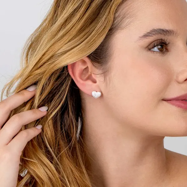 Brinco  Prata  Coração Cravejado  Com Zircônias