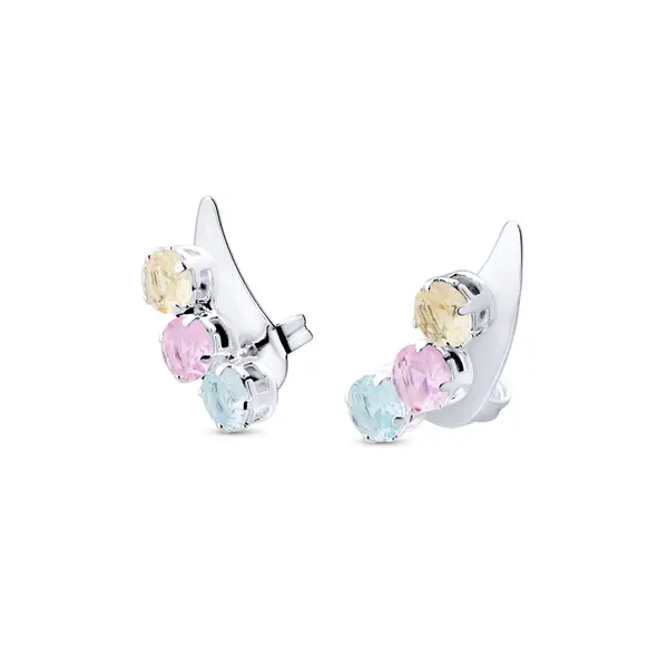Brinco Prata  Leve Ear Cuff  Com Zircônias Coloridas