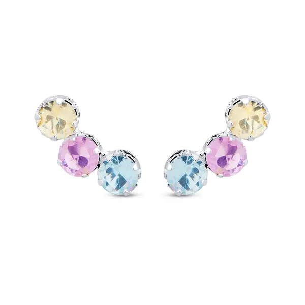 Brinco Prata  Leve Ear Cuff  Com Zircônias Coloridas