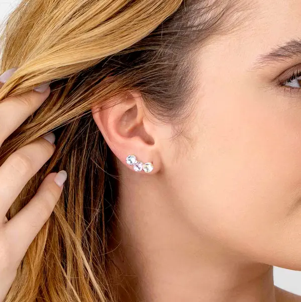 Brinco Prata  Leve Ear Cuff  Com Zircônias Coloridas