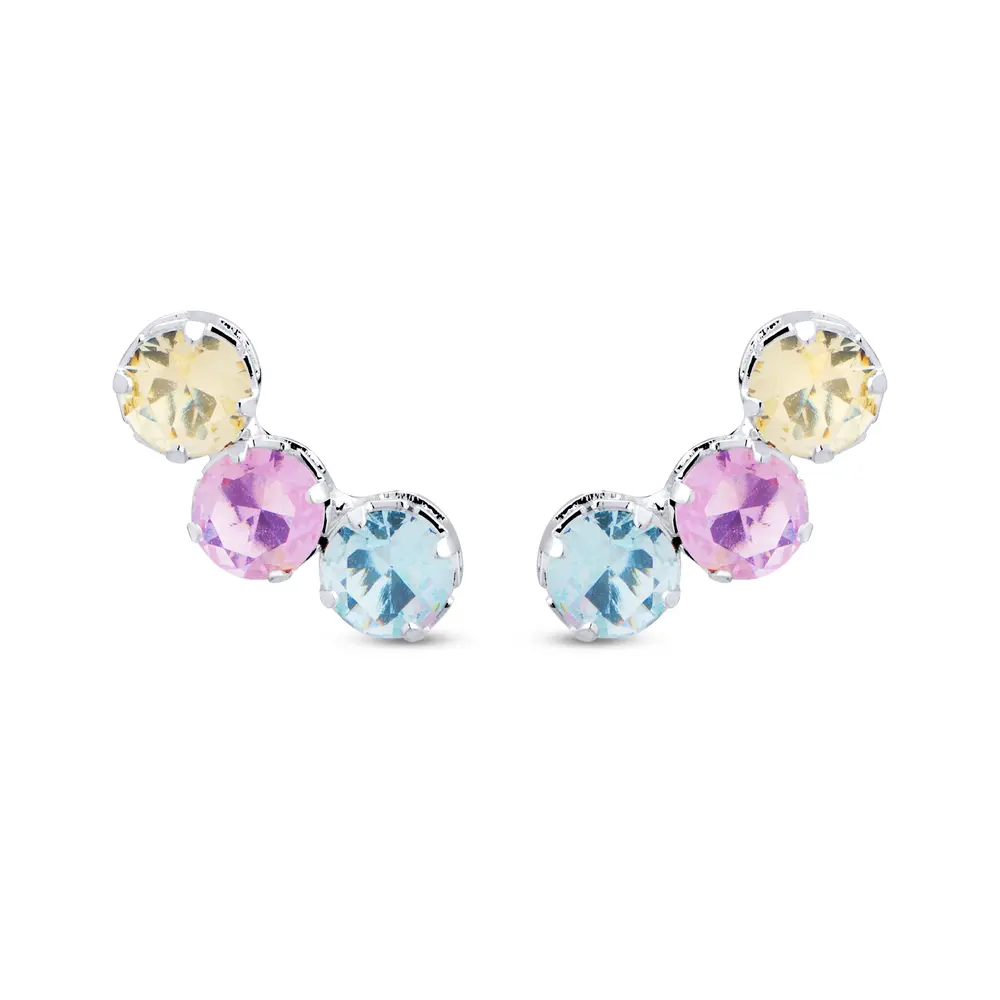 Brinco Prata  Leve Ear Cuff  Com Zircônias Coloridas