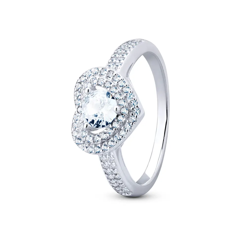 Anel Prata Coração Com Zircônias