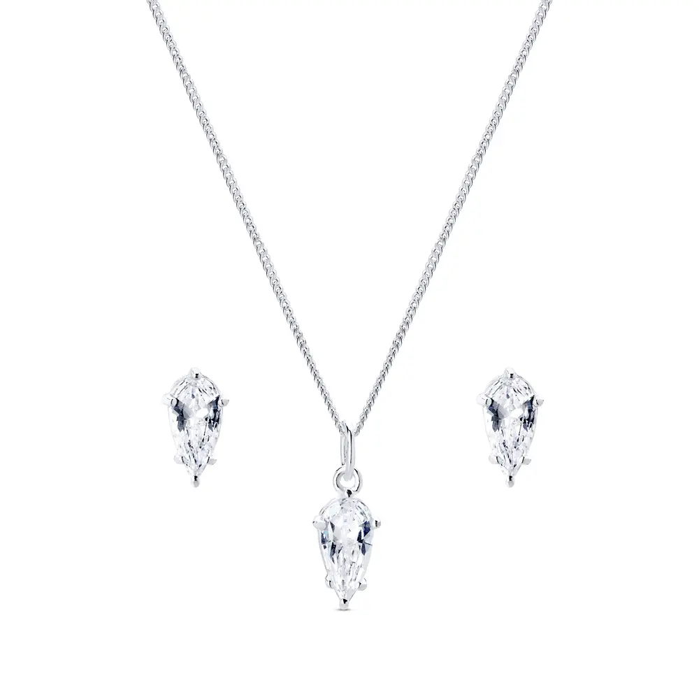 Conjunto Prata Gota em Zircônia