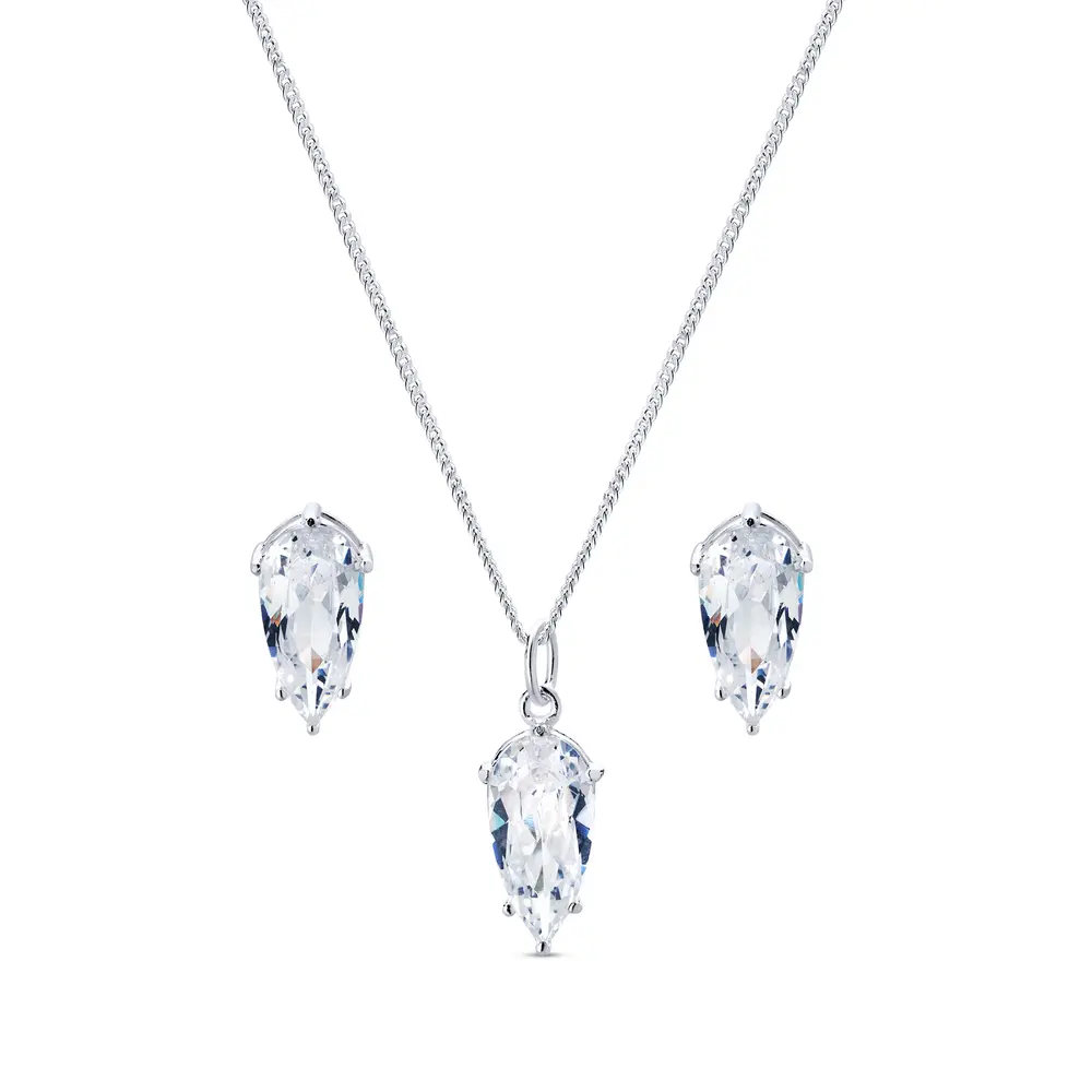 Conjunto Prata Gota Grande em Zircônia