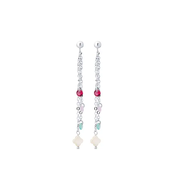 Brinco Prata  Leve Com Zircônias Coloridas E Madrepérolas