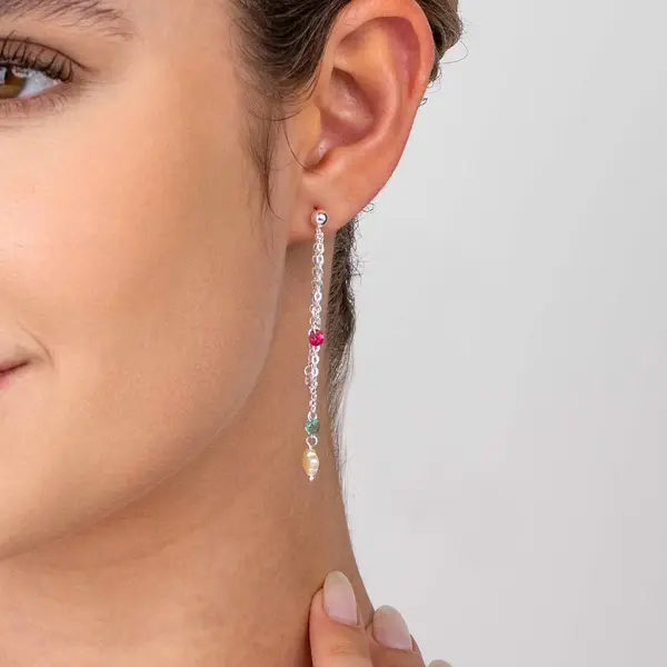 Brinco Prata  Leve Com Zircônias Coloridas E Madrepérolas