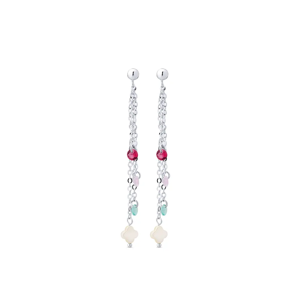Brinco Prata  Leve Com Zircônias Coloridas E Madrepérolas