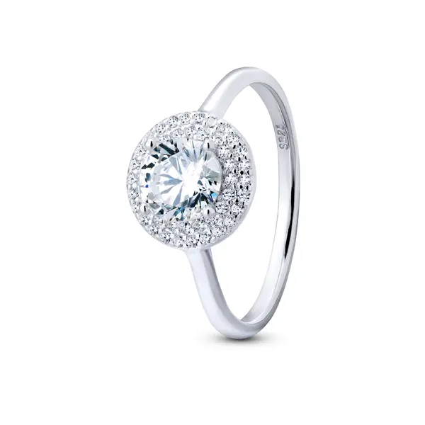 Anel Prata  Zircônia Redonda  No Meio E Zircônias  Nas Laterias