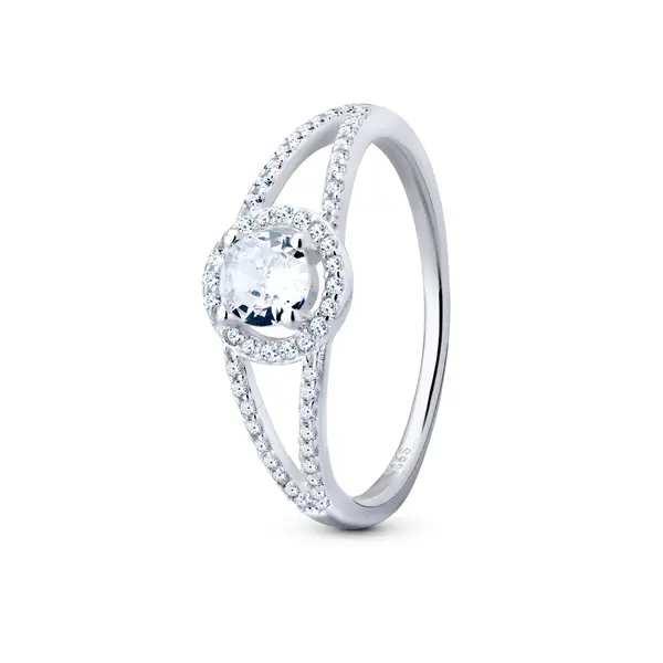 Anel Prata  Zircônia Redonda  No Meio E Zircônias  Nas Laterias Aberto