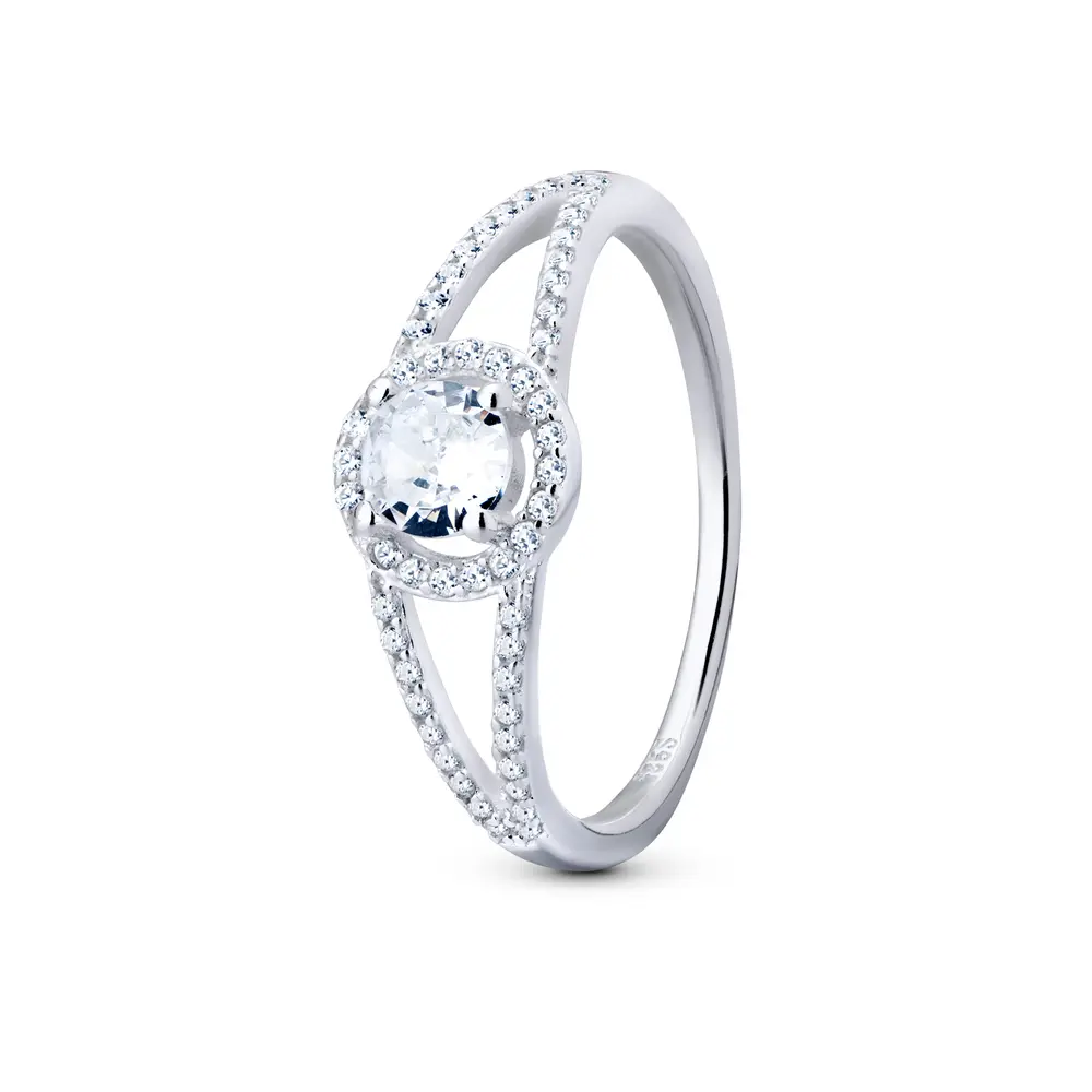 Anel Prata  Zircônia Redonda  No Meio E Zircônias  Nas Laterias Aberto