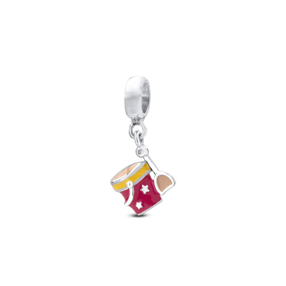 Berloque Prata Art Collection Infantil Baldinho De Praia Esmaltado