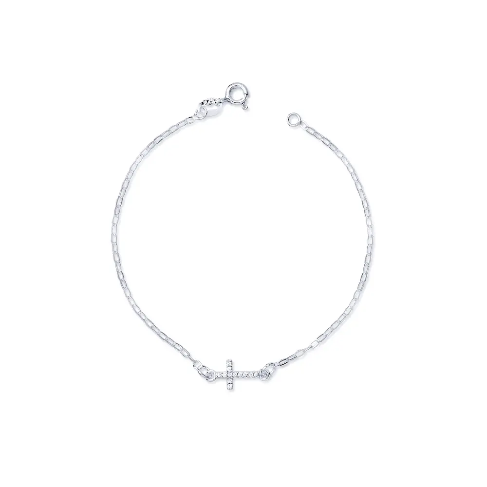 Pulseira Prata Cruz com Zircônias