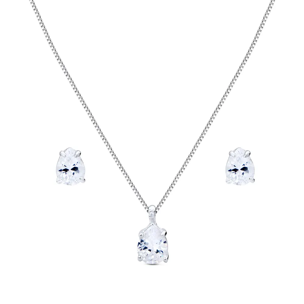Conjunto Prata Gota com Zircônia