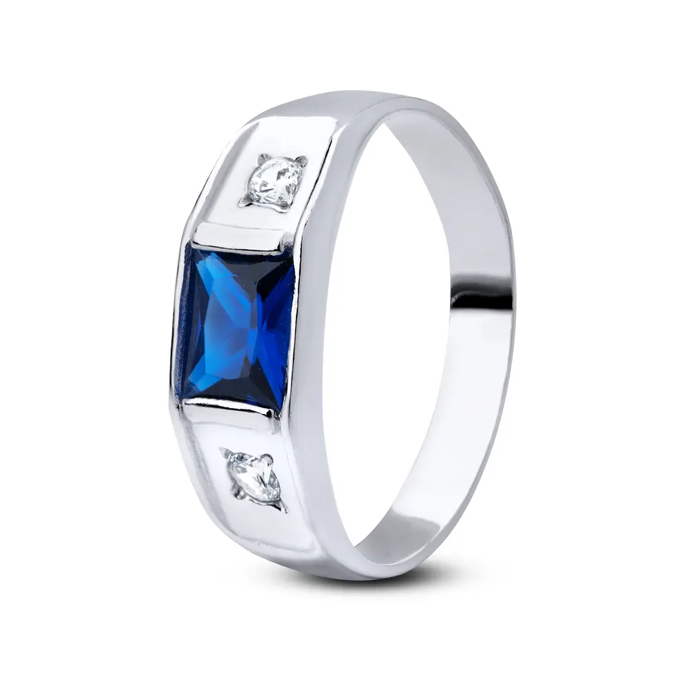 Anel Prata Masculino Pedra De Zircônia Quadrada