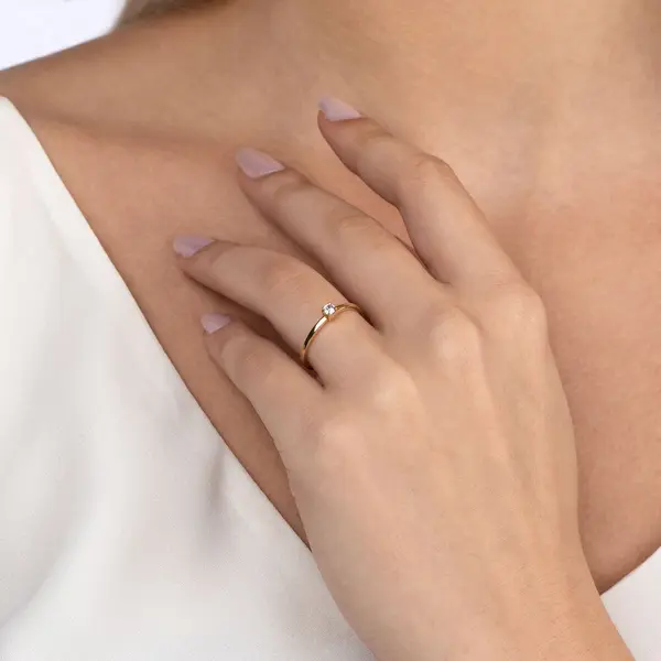 Anel Solitario Ouro 18K E Zircônia Soliste