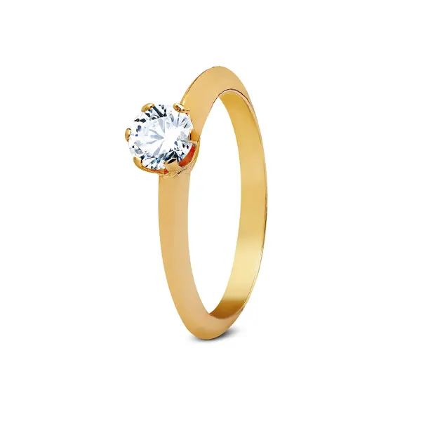 Anel Solitario Ouro 18K E Zircônia Relique