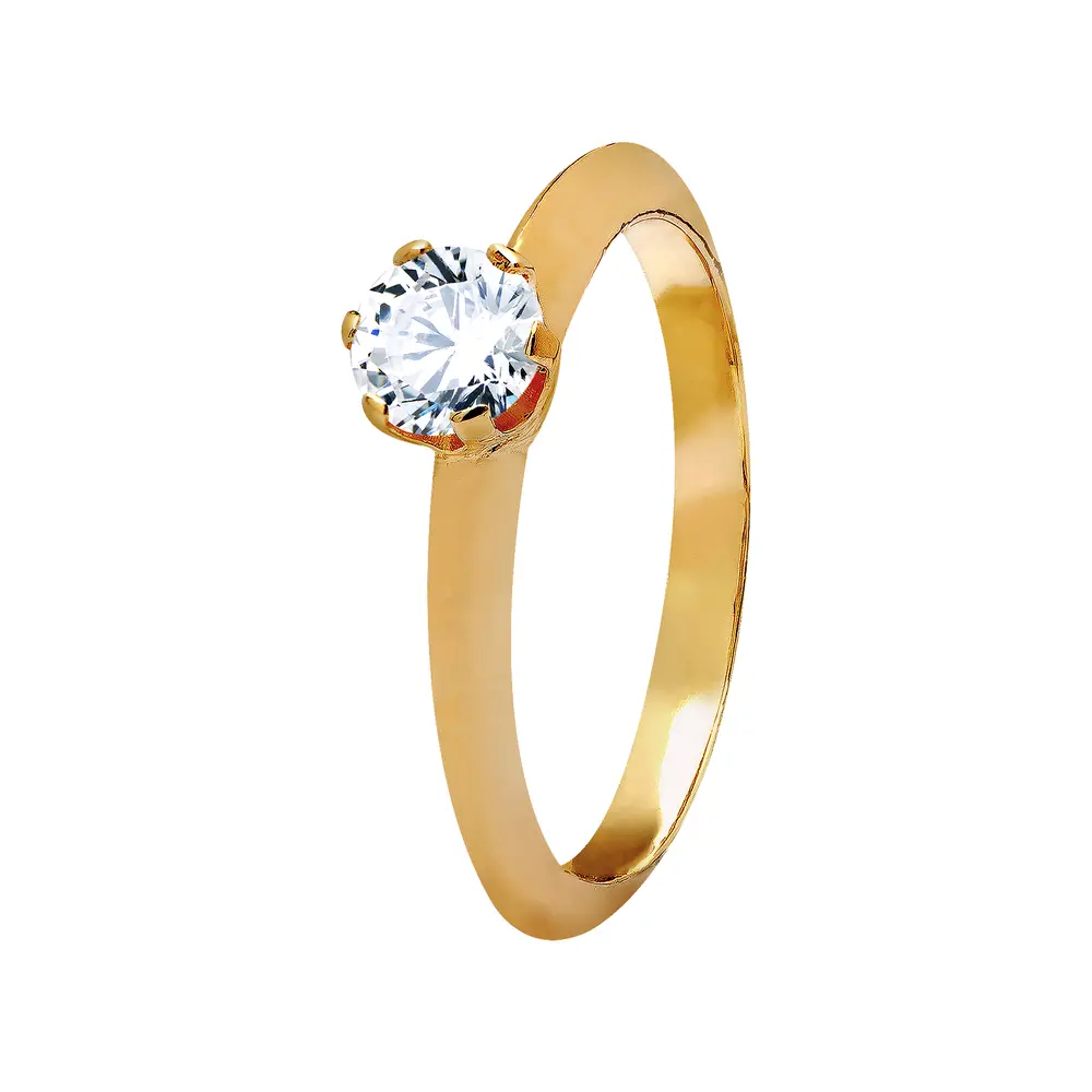 Anel Solitario Ouro 18K E Zircônia Relique
