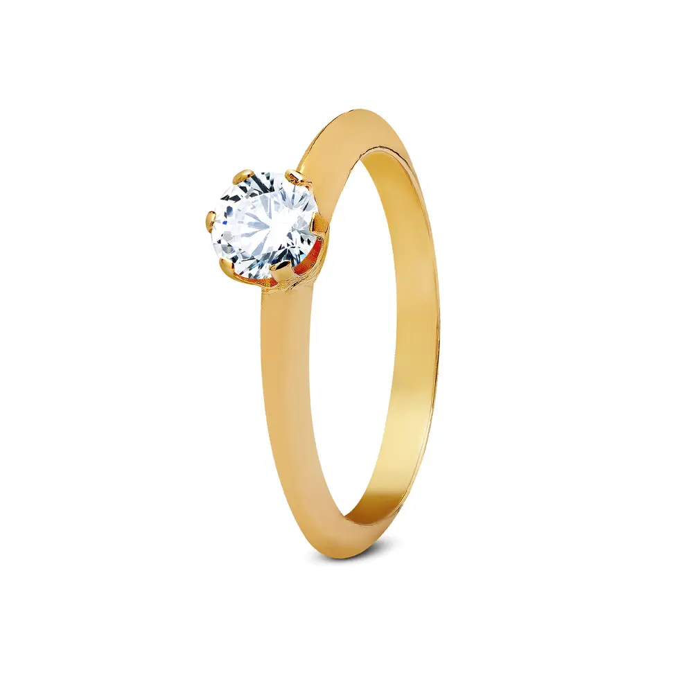 Anel Solitario Ouro 18K E Zircônia Relique