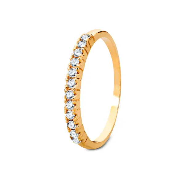 Anel Meia Aliança Ouro 18K Zircônias Média