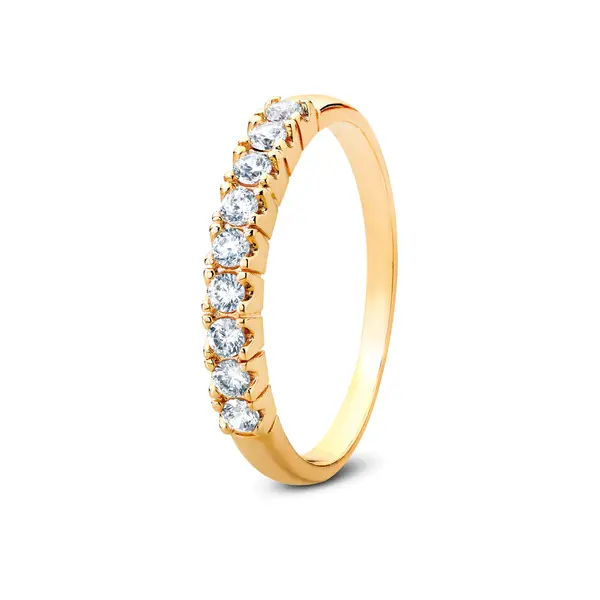 Anel Meia Aliança Ouro 18K Zircônias Grossa