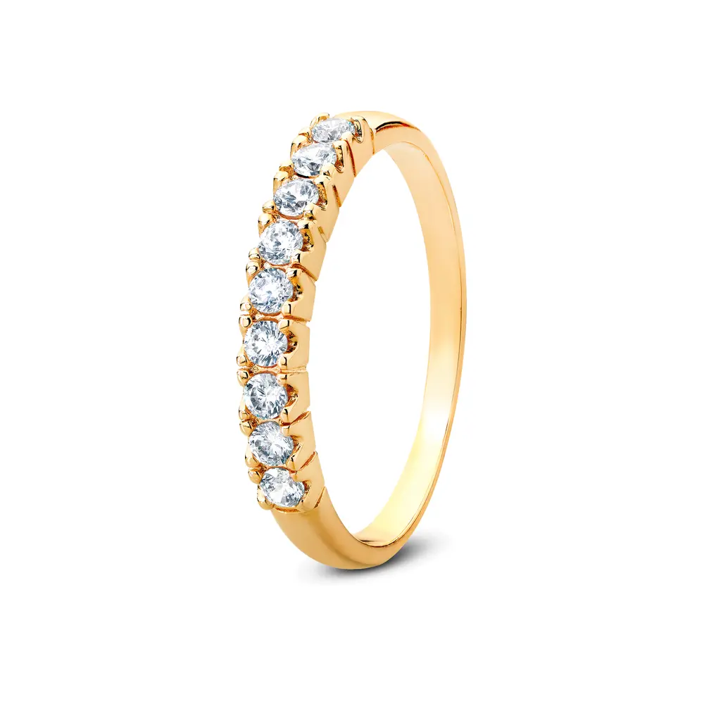 Anel Meia Aliança Ouro 18K Zircônias Grossa