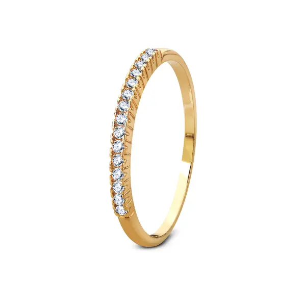 Anel Meia Aliança Ouro 18K Zircônias Fina