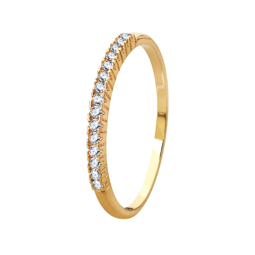 Anel Meia Aliança Ouro 18K Zircônias Fina