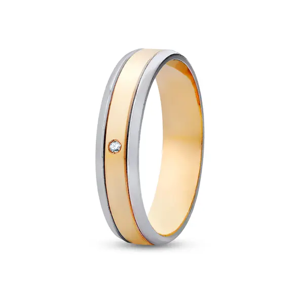 Aliança De Compromisso Versos Com Brilhante - Ouro 18K